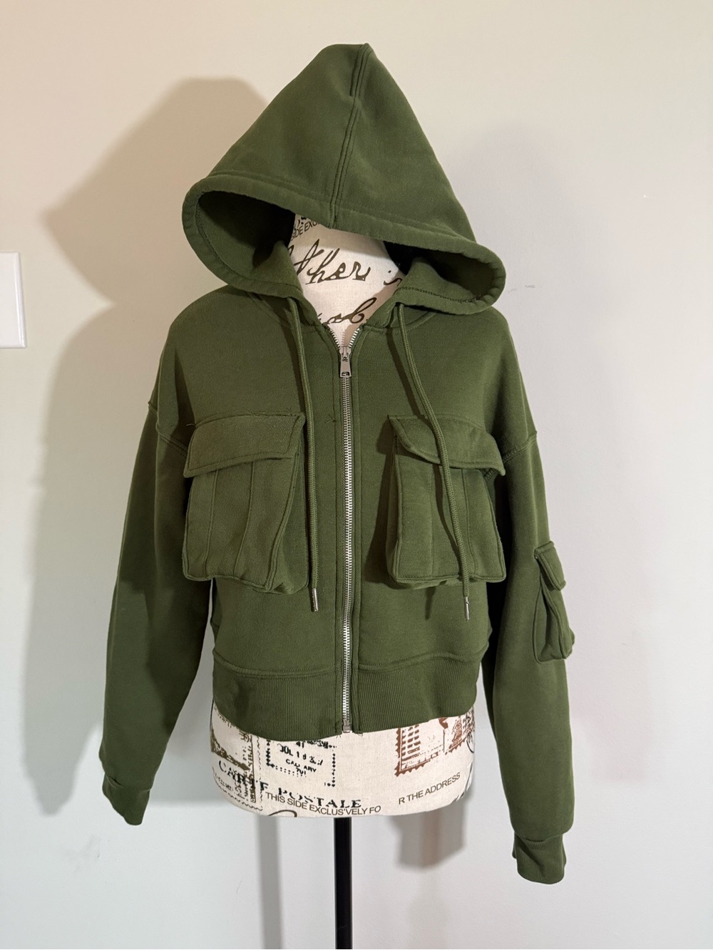 Olive Green Utility Cargo Hoodie Jacket